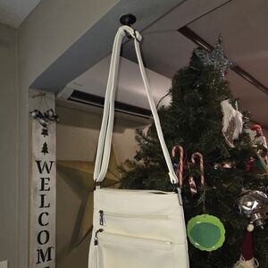 Cream Crossbody Bag with Front Zip Pockets